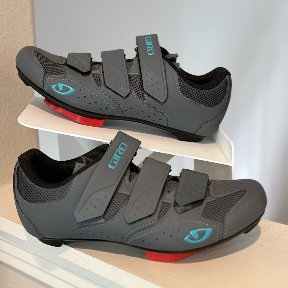 Giro Gray and Teal Velcro Cycling Shoes